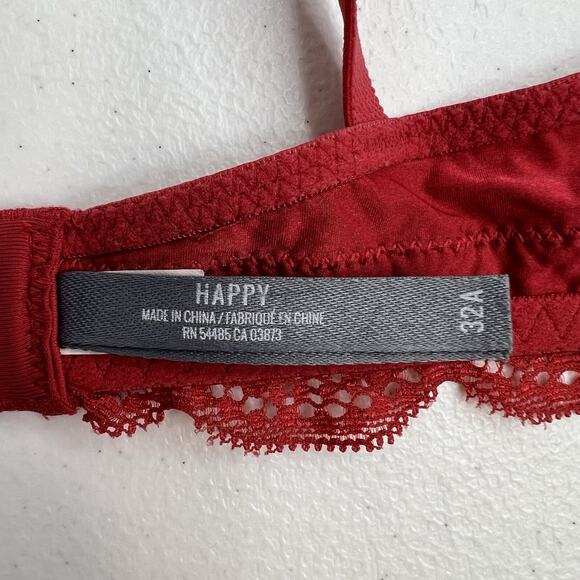Aerie Happy Size 32A Bra Very Sexy Lined Demi Push Up Underwire Red Lace Plunge - Picture 11 of 15